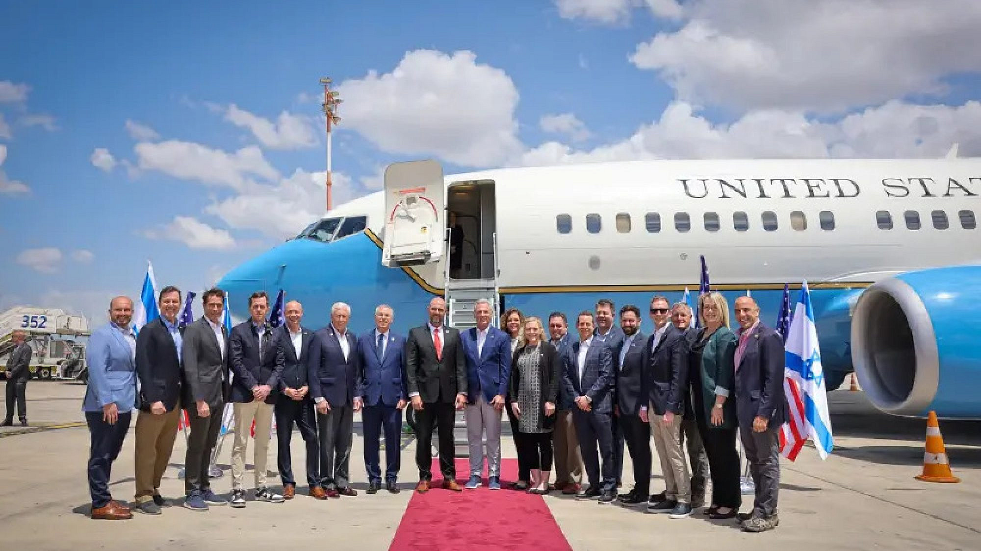 U.S. House Speaker Kevin McCarthy arrives in Israel at the head of a 20-member delegation of lawmakers, April 30, 2023. Photo by Noam Moshkowitz/Knesset Spokesperson.