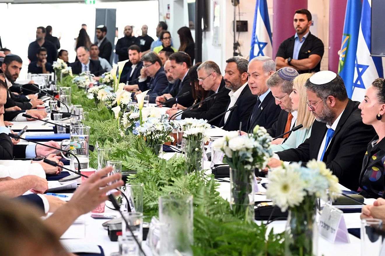 The Israeli Cabinet convenes for a meeting in the southern city of Sderot, adjacent to the Hamas-ruled Gaza Strip, on April 20, 2023. Credit: Haim Zach/GPO.