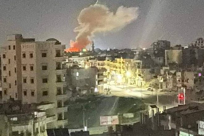 The aftermath of a reported Israeli strike on Iranian targets in Syria's Homs Province early Sunday, April 2, 2023. Source: Twitter