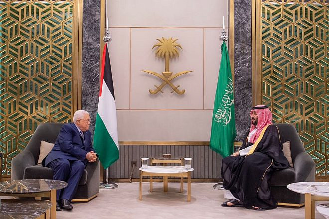 Palestinian Authority leader Mahmoud Abbas with Saudi Crown Prince Mohammed bin Salman in Jeddah, Saudi Arabia, April 18, 2023. Source: Saudi Foreign Ministry/Twitter.