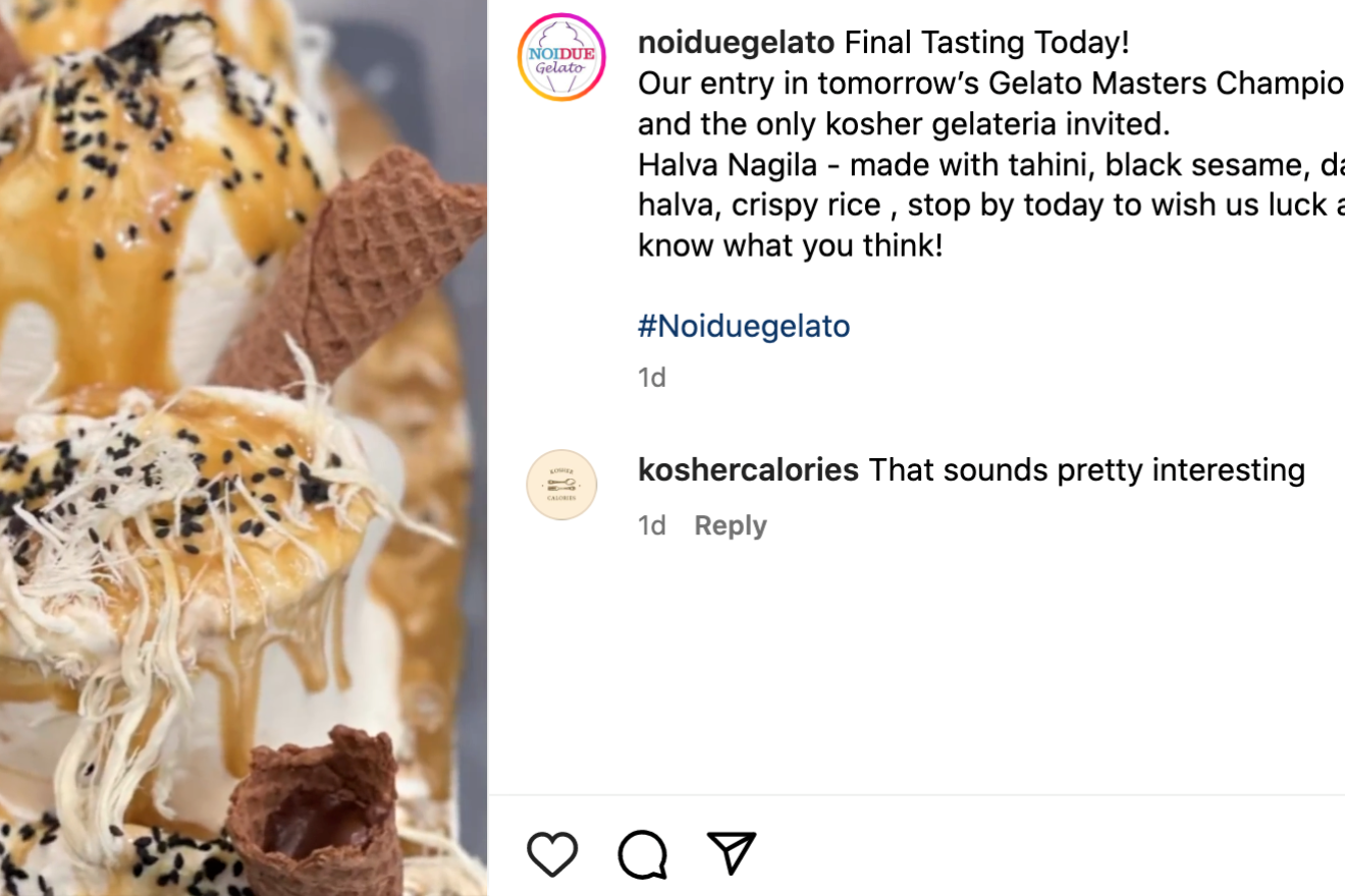 A new gelato flavor, “halva nagila,” at a New York kosher dessert shop takes its name from the traditional Israeli song, “Hava Nagila.” Source: Screenshot.