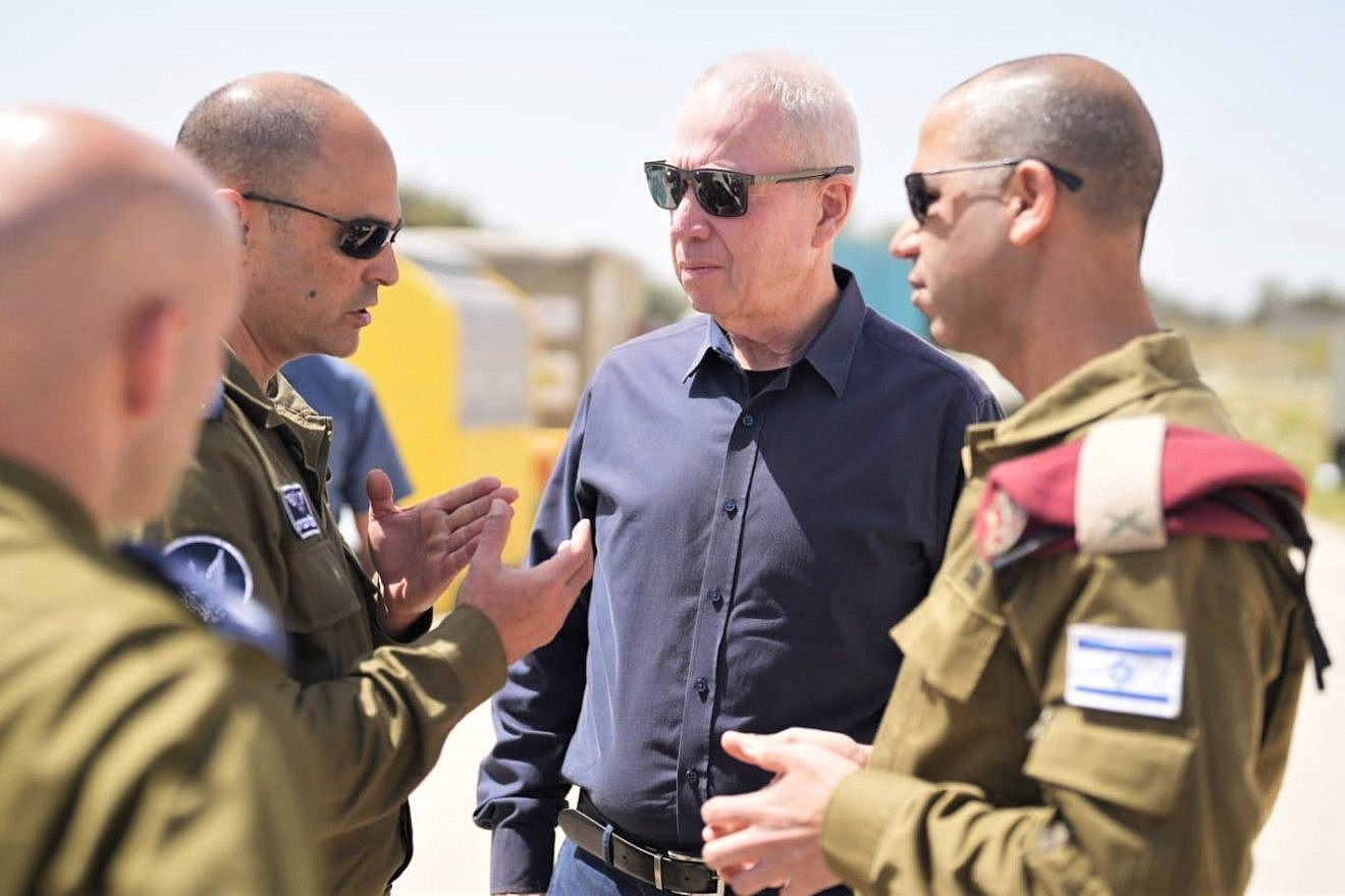 Israeli Defense Minister Yoav Gallant visits Iron Dome air-defense batteries in southern Israel on April 5, 2023. Photo by Elad Malka/GPO.