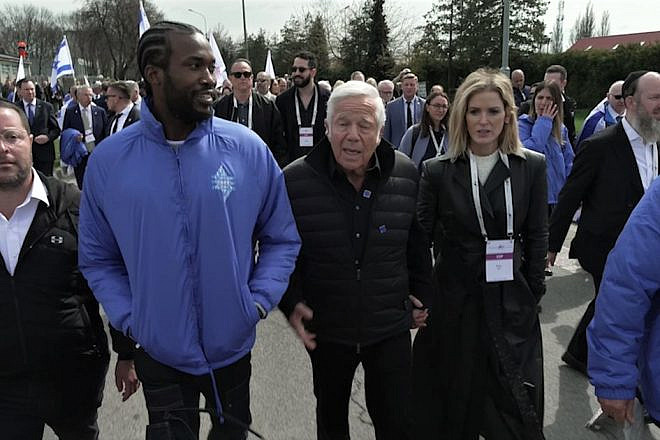 New England Patriots owner and philanthropist Robert Kraft and rapper Meek Mill at the March of the Living walk in Poland on April 18, 2023. Source: Twitter/#StandUpToJewishHate.