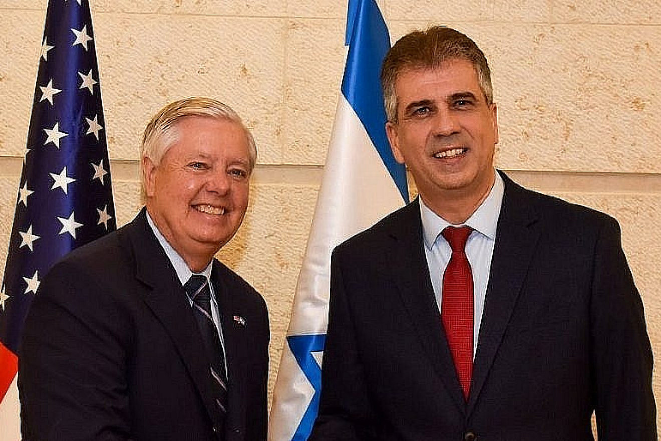Sen. Lindsey Graham (left) meets with Israeli Foreign Minister Eli Cohen in Jerusalem on April 17, 2023. Source: MFA/Twitter.