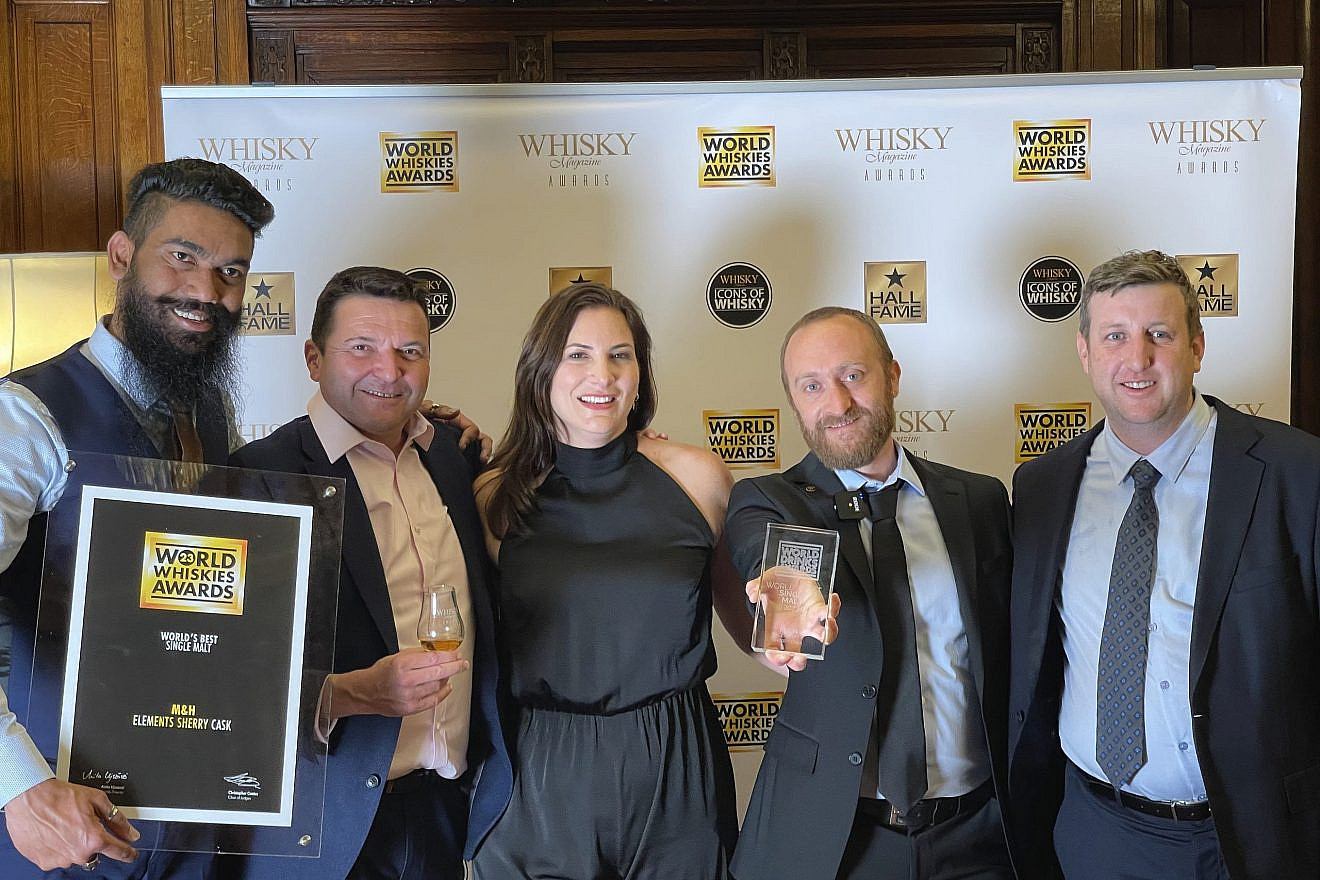 M&H Distillery (Milk and Honey) receives the accolade of “Best Single Malt Whisky in the World” for its Element Sherry Cask at the World Whiskies Awards, April 3, 2023. Credit: Courtesy.