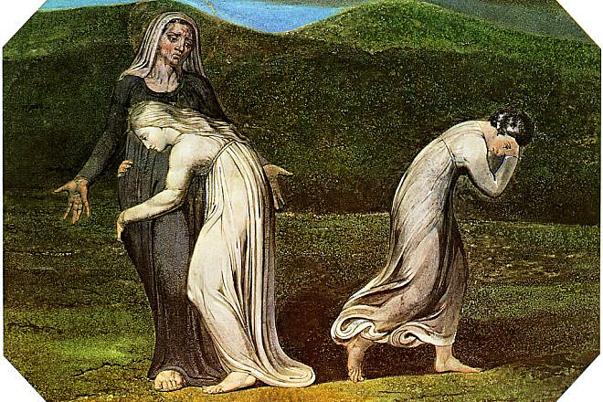 Naomi entreating Ruth and Orpah to return to the land of Moab, 1795. Credit: Drawing/painting by William Blake. United Kingdom, via Wikimedia Commons (scanned by H. Churchyard).