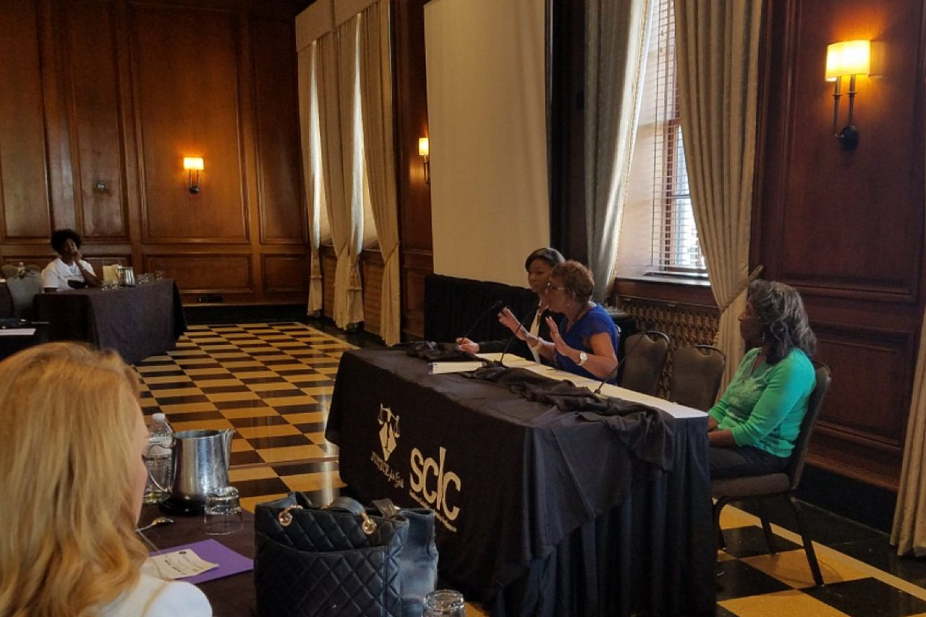Cathelean Steele, national project coordinator at the Southern Christian Leadership Conference, leads a workshop about sex trafficking in the United States, July 21, 2017. Source: Twitter.