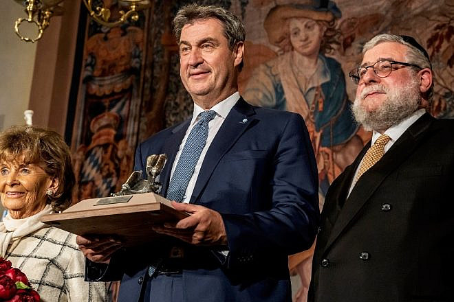 From left: Charlotte Knobloch, president of the Jewish Community of Munich and Upper Bavaria; Bavaria’s Minister-President Markus Söder; and Chief Rabbi Pinchas Goldschmidt. Credit: Conference of European Rabbis.