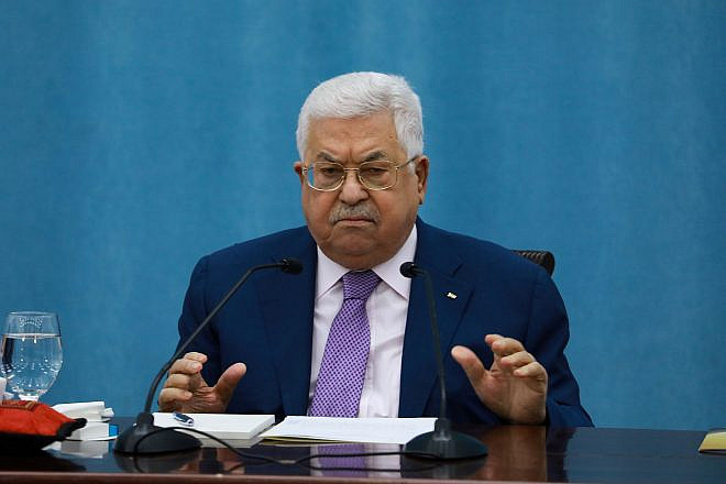 Palestinian Authority President Mahmoud Abbas delivers a speech at P.A. headquarters in Ramallah, May 5, 2020. Credit: Flash90.