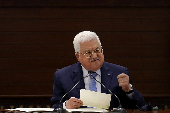 Palestinian Authority chief Mahmoud Abbas speaks during a meeting of the Palestinian leadership in Ramallah, Sept. 3, 2020. Photo: Flash90