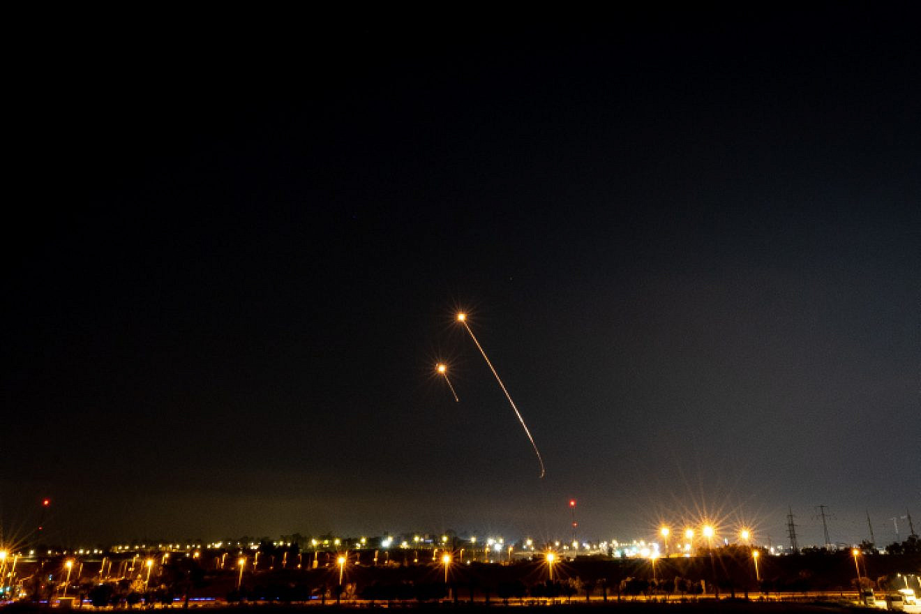 Israel's Iron Dome defense system fires interceptor missiles as Palestinian terrorists launch rockets from the Gaza Strip, May 2, 2023. Photo by Yonatan Sindel/Flash90.