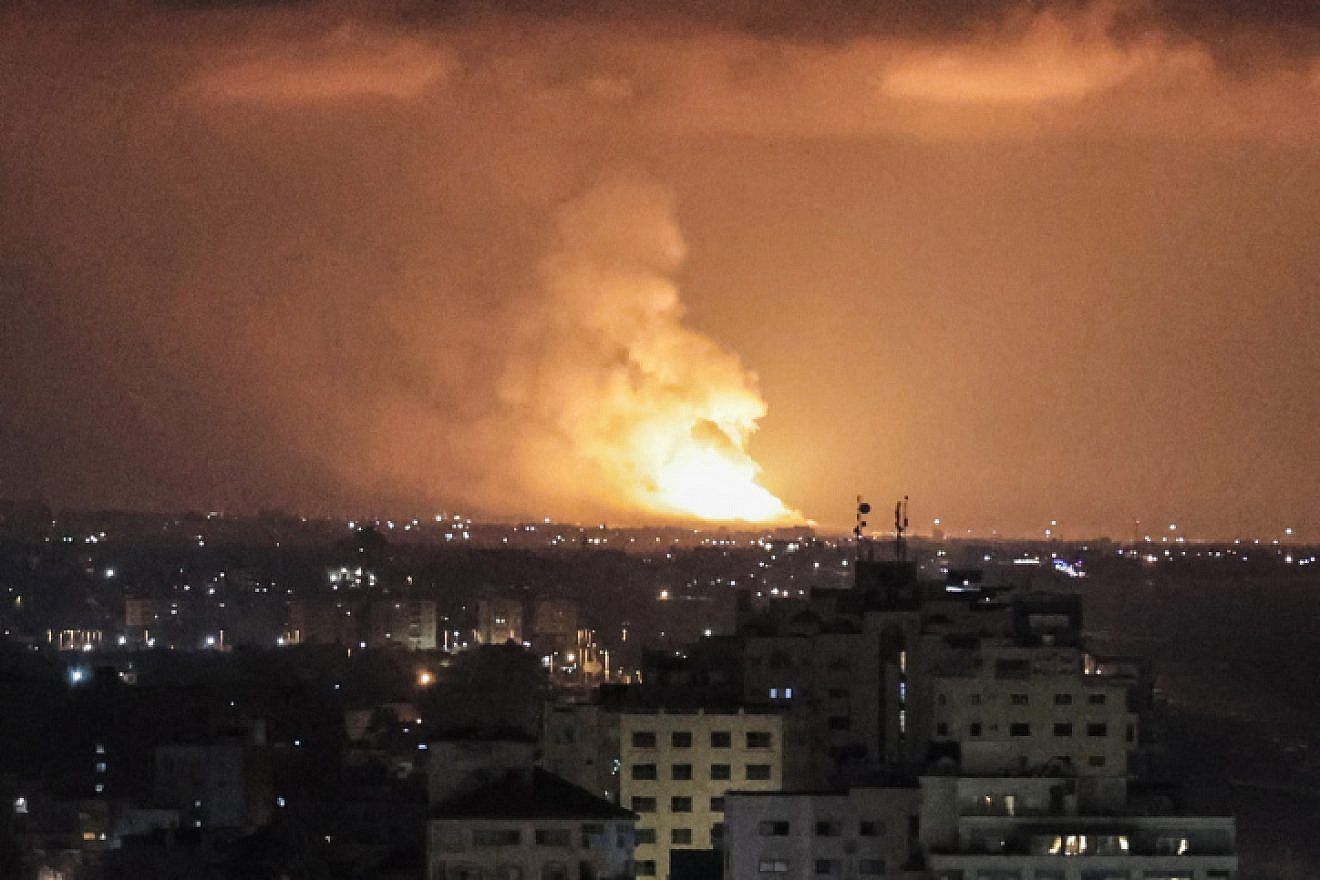 An Israel Air Force strike on an Islamic Jihad target in the Gaza Strip, May 9, 2023. Photo by Atia Mohammed/Flash90.