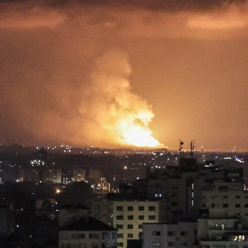 An Israeli airstrike on Palestinian Islamic Jihad targets in the Gaza Strip on May 9, 2023. Photo by Atia Mohammed/Flash90.