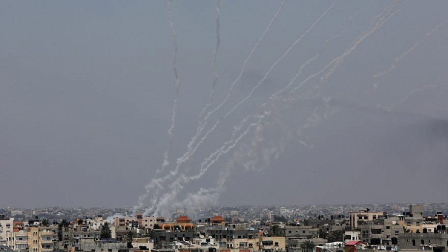 Palestinian Islamic Jihad fires rockets from the Gaza Strip towards Israel, May 10, 2023. Photo by Abed Rahim Khatib/Flash90.