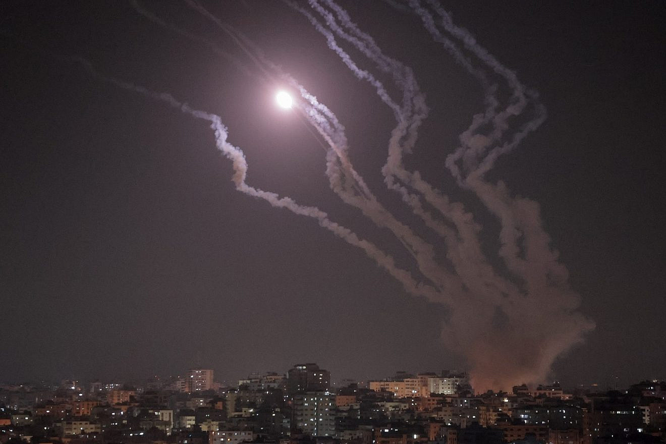 Rockets are fired from Gaza towards Israel, May 10, 2023. Photo by Atia Mohammed/Flash90.