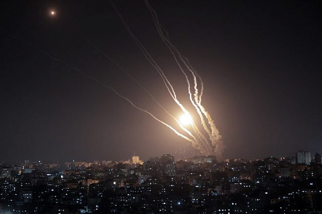 Rockets are fired from Gaza towards Israel, in the southern Gaza Strip, on May 10, 2023. Photo by Atia Mohammed/Flash90.