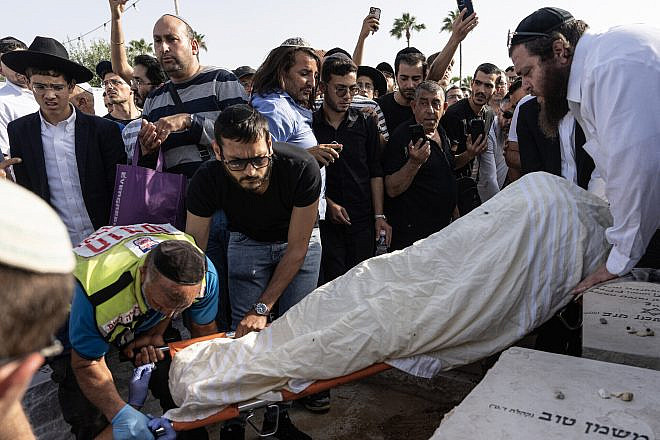 Mourners attend the funeral of Aviel Hadad in Netivot, the western Negev, May 12, 2023. Credit: Flash90.