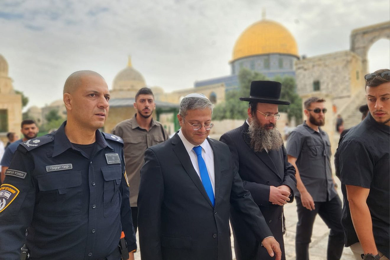 Israeli National Security Minister Itamar Ben-Gvir on the Temple Mount in Jerusalem on May 21, 2023. Source: Twitter.