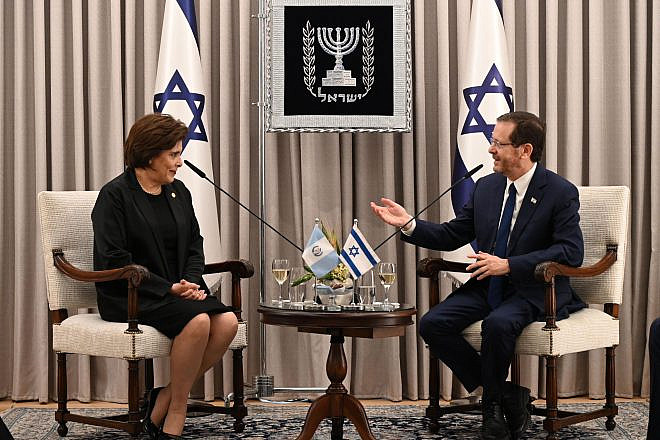 Israeli President Isaac Herzog welcomes to Israel Guatemala's new ambassador, Ava Atzum Arévalo de Moscoso, at the President's Residence in Jerusalem, on May 23, 2023. Credit: Haim Zach/GPO.