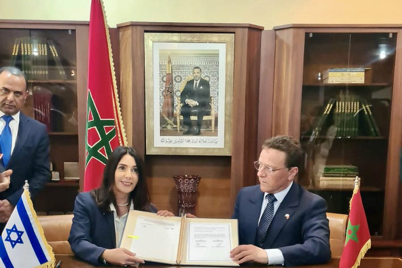 Israeli Transportation Minister Miri Regev signs cooperation agreements with her Moroccan counterpart Mohamed Abdeljalil in Rabat, May 29, 2023. Source: Twitter.