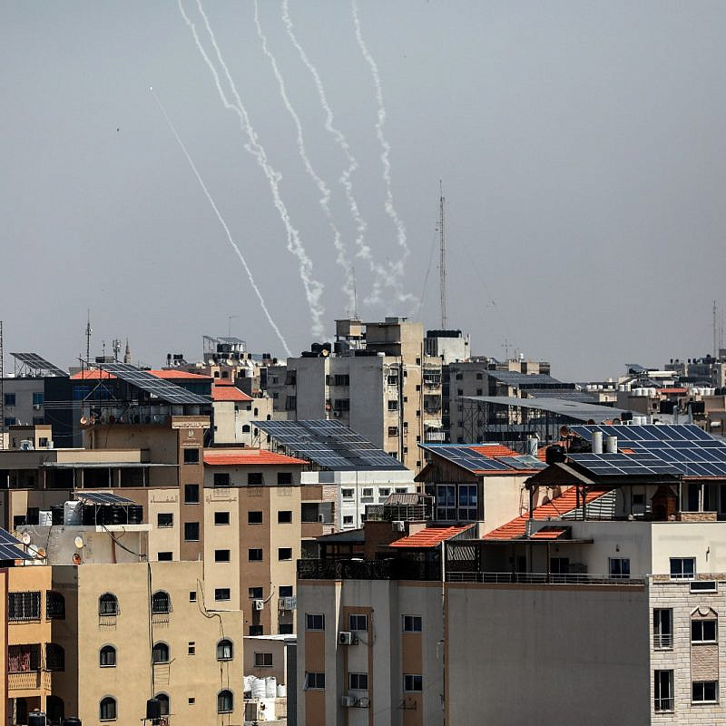 Terrorist groups in the Gaza Strip launch rockets at Israel, May 10, 2023. Photo by Majdi Fathi/TPS.
