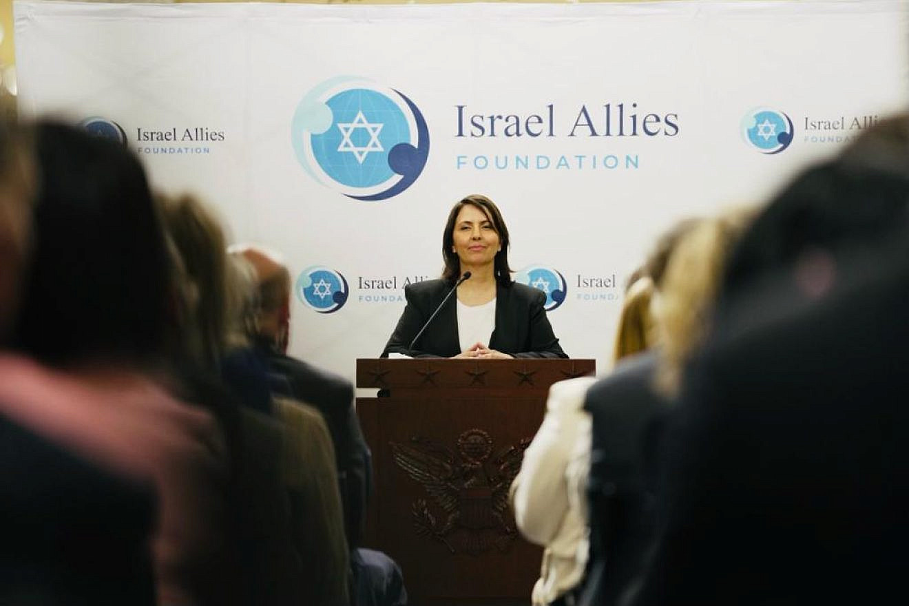 Israeli Intelligence Minister Gila Gamliel addresses the Congressional Israel Allies Caucus in Washington, May 17, 2023. Courtesy.