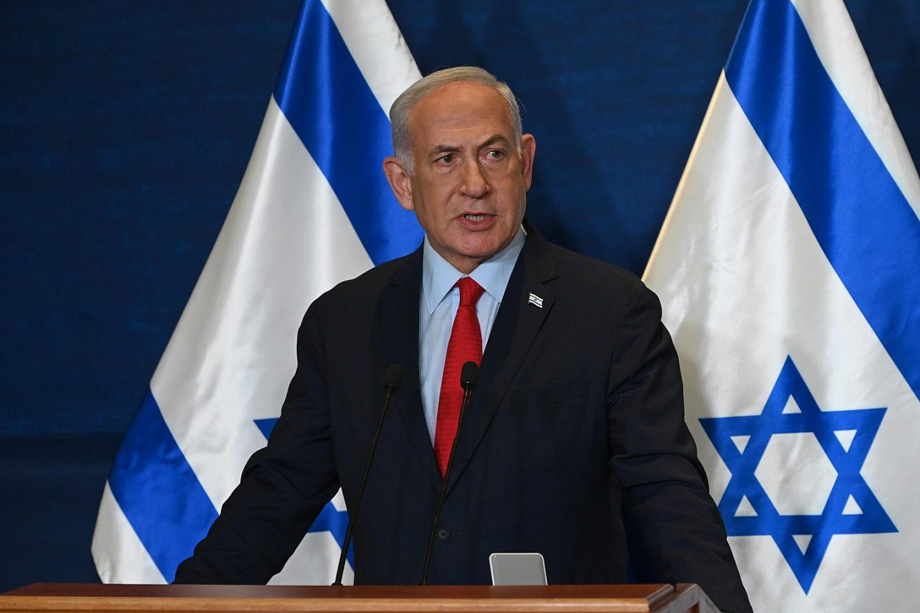 Israeli Prime Minister Benjamin Netanyahu issues a statement to the media on May 10, 2023. Credit: Haim Zach/GPO.
