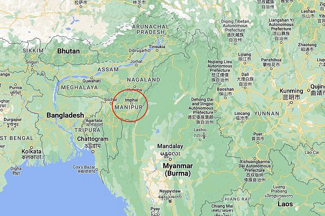 Map of designated area in northeast India where the Bnei Menashe live. Source: Google Maps.