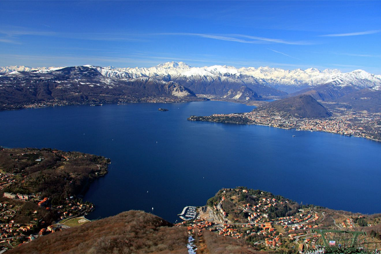 Lake Maggiore with the Alps in the background. Photo by Alessandro Vecchi via Wikimedia Commons.