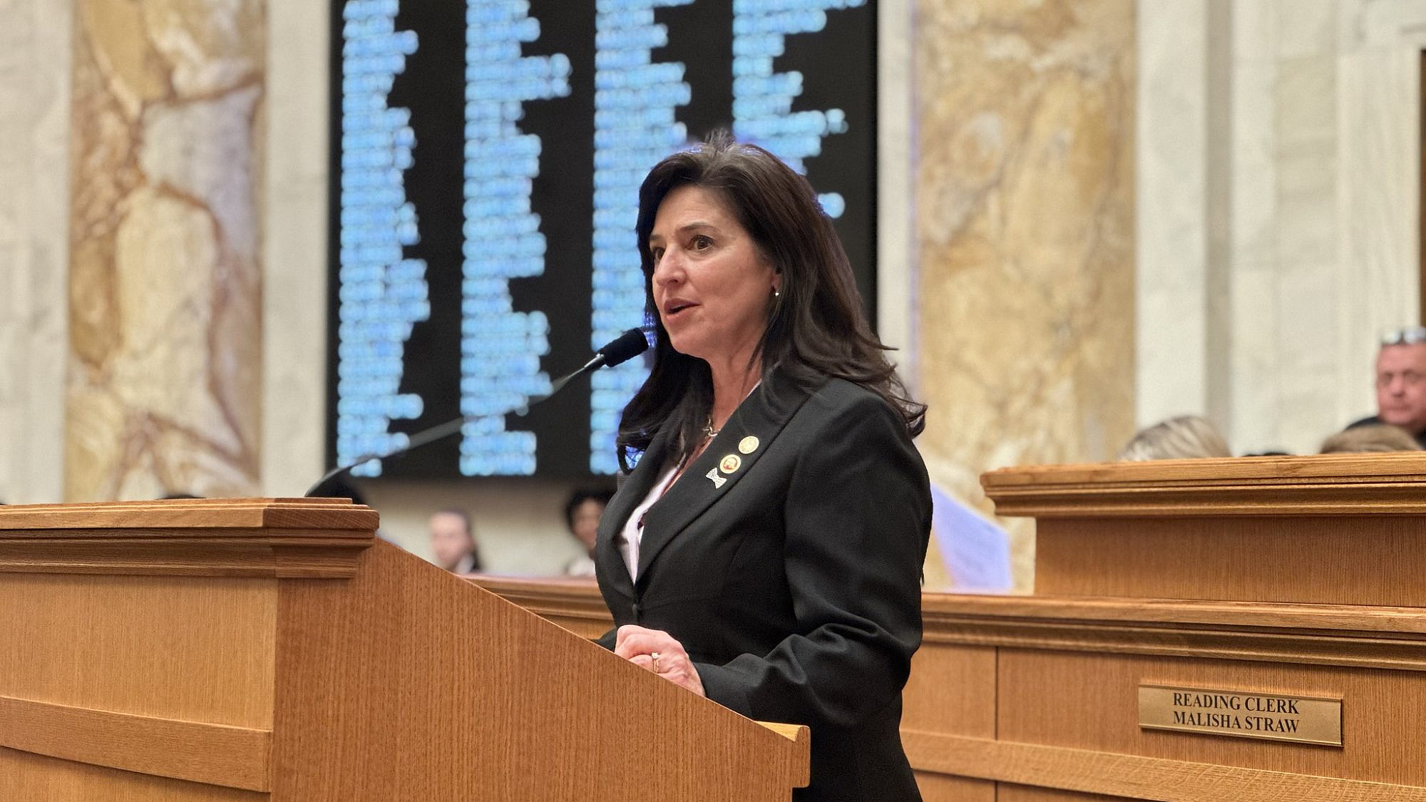 Rep. Mindy McAlindon, sponsor of the pro-Israel resolution, speaks in the Arkansas State House of Representatives. Courtesy.