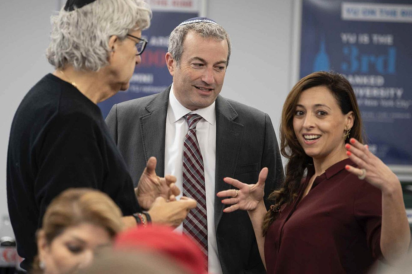 "From left, David Sable; Rabbi Dr. Ari Berman, President of Yeshiva University; and Dr. Maria Blekher, YU Innovation Lab Founding Director, attend the Business Hive in the Heights event."