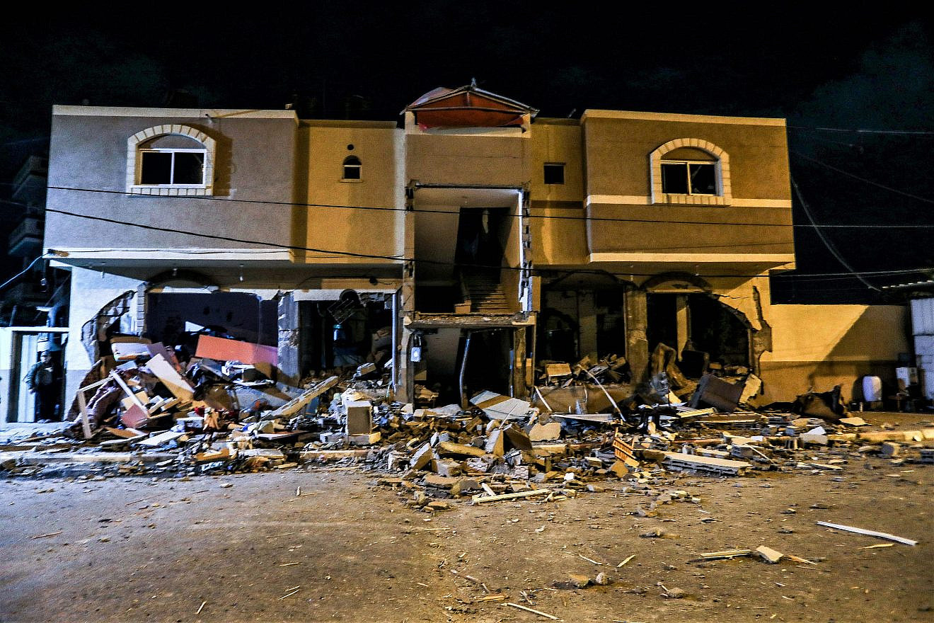 A damaged house in the Gaza Strip after an Israeli airstrike and new "Operation Shield and Arrow," initiated following rocket fire launched at Israeli civilians by the terrorist group Palestinian Islamic Jihad, on May 9, 2023. Photo by Abed Rahim Khatib/Flash90.