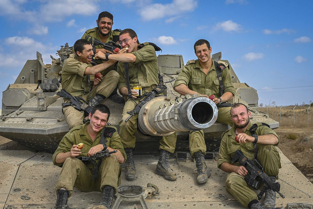 Soldiers from the IDF Armored Corps during a military exercise near Moshav Aniam on the Golan Heights, Feb. 14, 2023. Photo by Michael Giladi/Flash90.