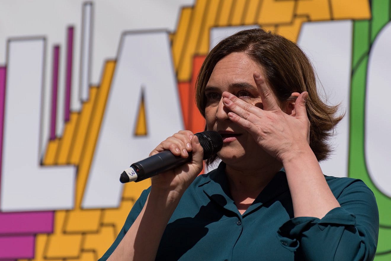 Ada Colau, mayor of Barcelona, in 2019. In Feb. 2023, Colau suspended all of the Spanish city’s ties with Israel. Credit: Jossfoto/Shutterstock.
