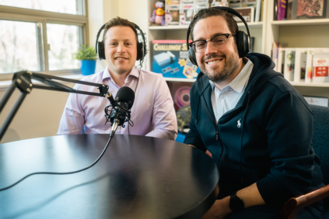 Bryan Strasberg (left) and Mordechai Rothman, On Air with CHAI podcast hosts.