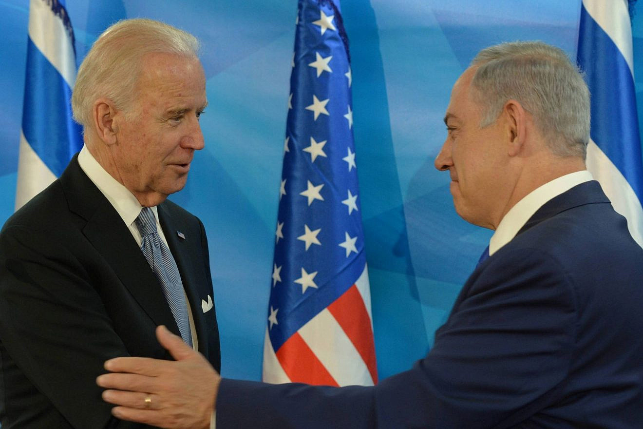 Israeli Prime Minister Benjamin Netanyahu meets with then-U.S. Vice President Joe Biden at the Prime Minister's Office in Jerusalem on March 9, 2016. Credit: Amos Ben Gershom/GPO.