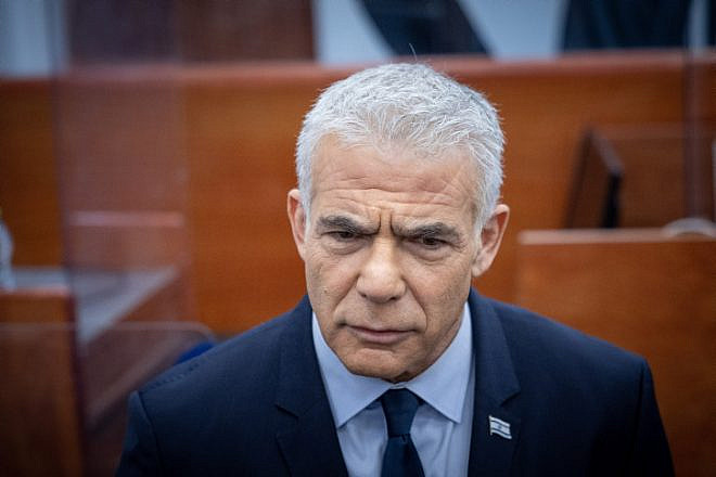 Yesh Atid Party leader Yair Lapid at the Jerusalem District Court, June 12, 2023. Photo by Yonatan Sindel/Flash90.