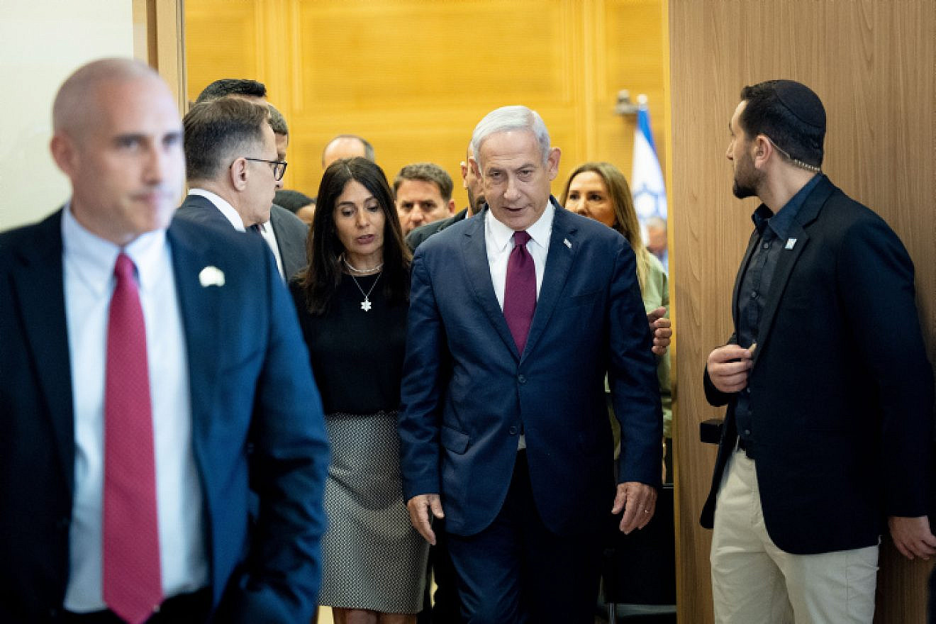 Israeli Prime Minister Benjamin Netanyahu leaves a Likud Party meeting at the Knesset in Jerusalem, June 14, 2023. Photo by Yonatan Sindel/Flash90.