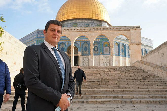 Likud MK Amit Halevi in front of the Dome of the Rock at the Temple Mount in Jerusalem. Source: Twitter