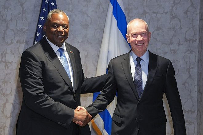 U.S. Defense Secretary Lloyd Austin, left, with Israeli Defense Minister Yoav Gallant in Brussels on June 15, 2023. Source: Twitter.