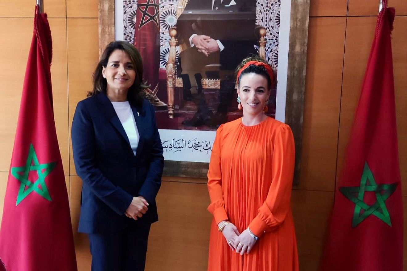 Moroccan Minister of Energy Transition and Sustainable Development Leila Benali (left) hosts Israeli Environmental Protection Minister Idit Silman in Rabat, June 23, 2023. Source: Twitter.