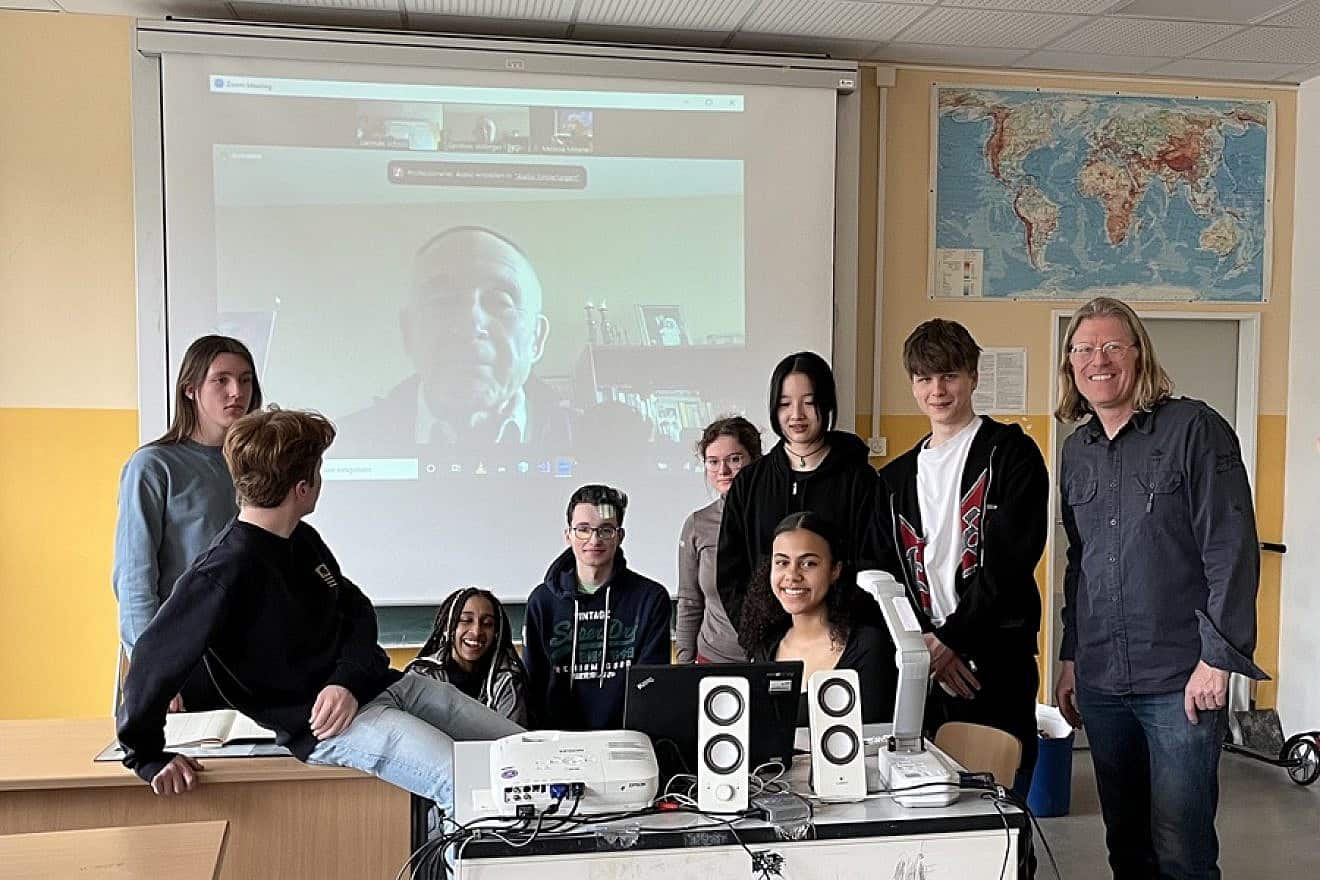 Teenage members of the history club at a school in Düsseldorf, Germany, uncovered findings about the family of Gershon Willinger, whose father, a former student at the school, perished in the Holocaust. Credit: Courtesy.