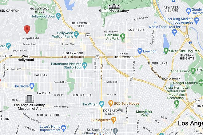 The 7800 block of Fareholm Drive in the Hollywood Hills neighborhood of Los Angeles, the site of a shooting on June 7, 2023. Source: Google Maps screenshot.