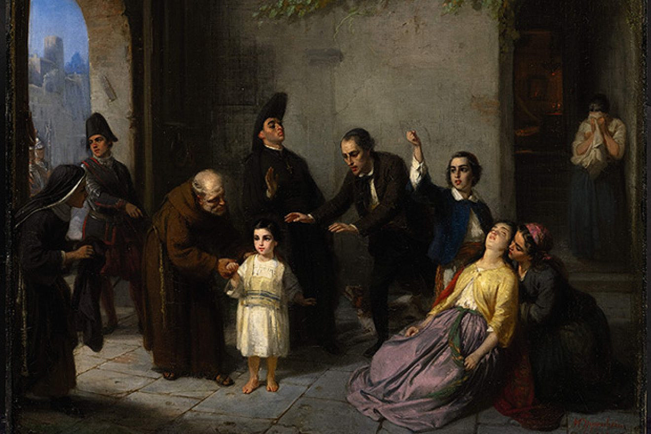 “The Kidnapping of Edgardo Mortara,” painting by Moritz Daniel Oppenheim, 1862. Credit: Jüdisches Museum der Stadt Frankfurt am Main via Wikimedia Commons.