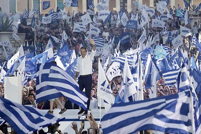 Greek Prime Minister Kyriakos Mitsotakis attends an election rally, June 23, 2023. Source: Twitter.