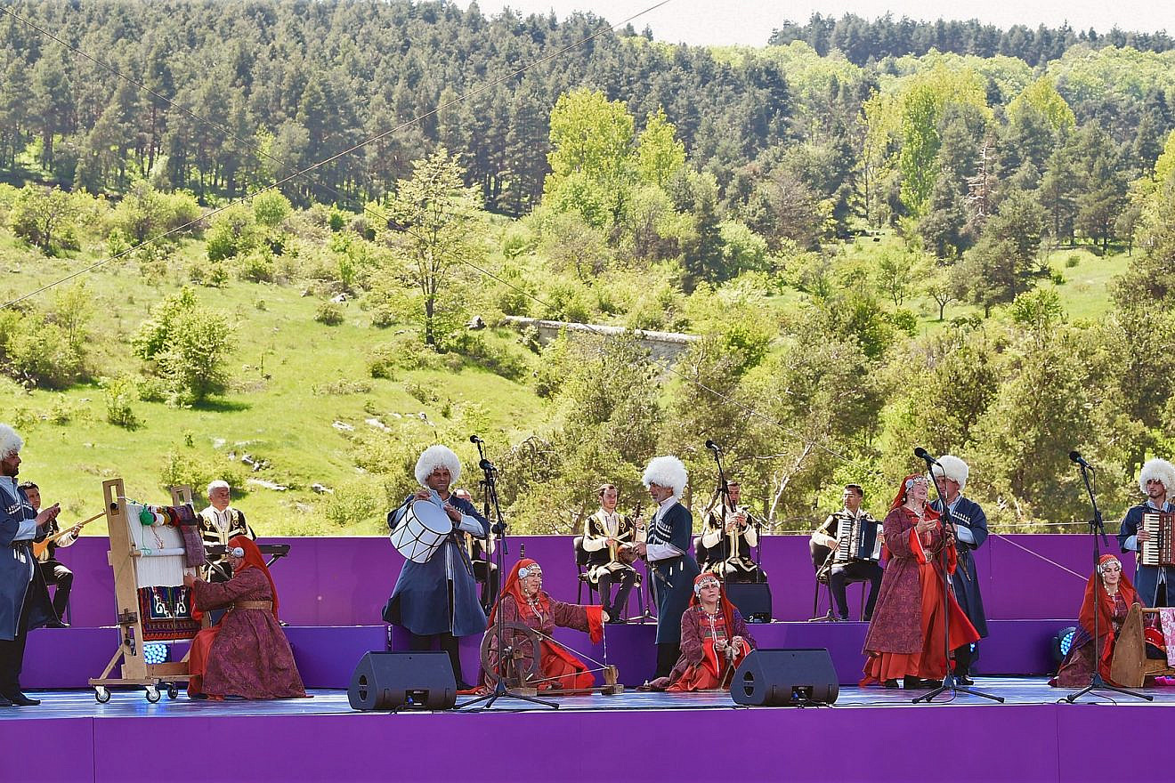 An Azerbaijani Jewish dance group at the Khari Bulbul Music Festival in Shusha, May 12, 2021. Credit: President.az via Wikimedia Commons.