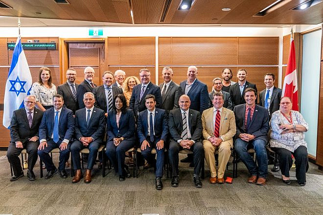 Israeli Diaspora Affairs Minister Amichai Chikli (front center) and Canadian parliamentarians at the Canadian Parliament in Ottawa, May 31, 2023. Credit: Courtesy.