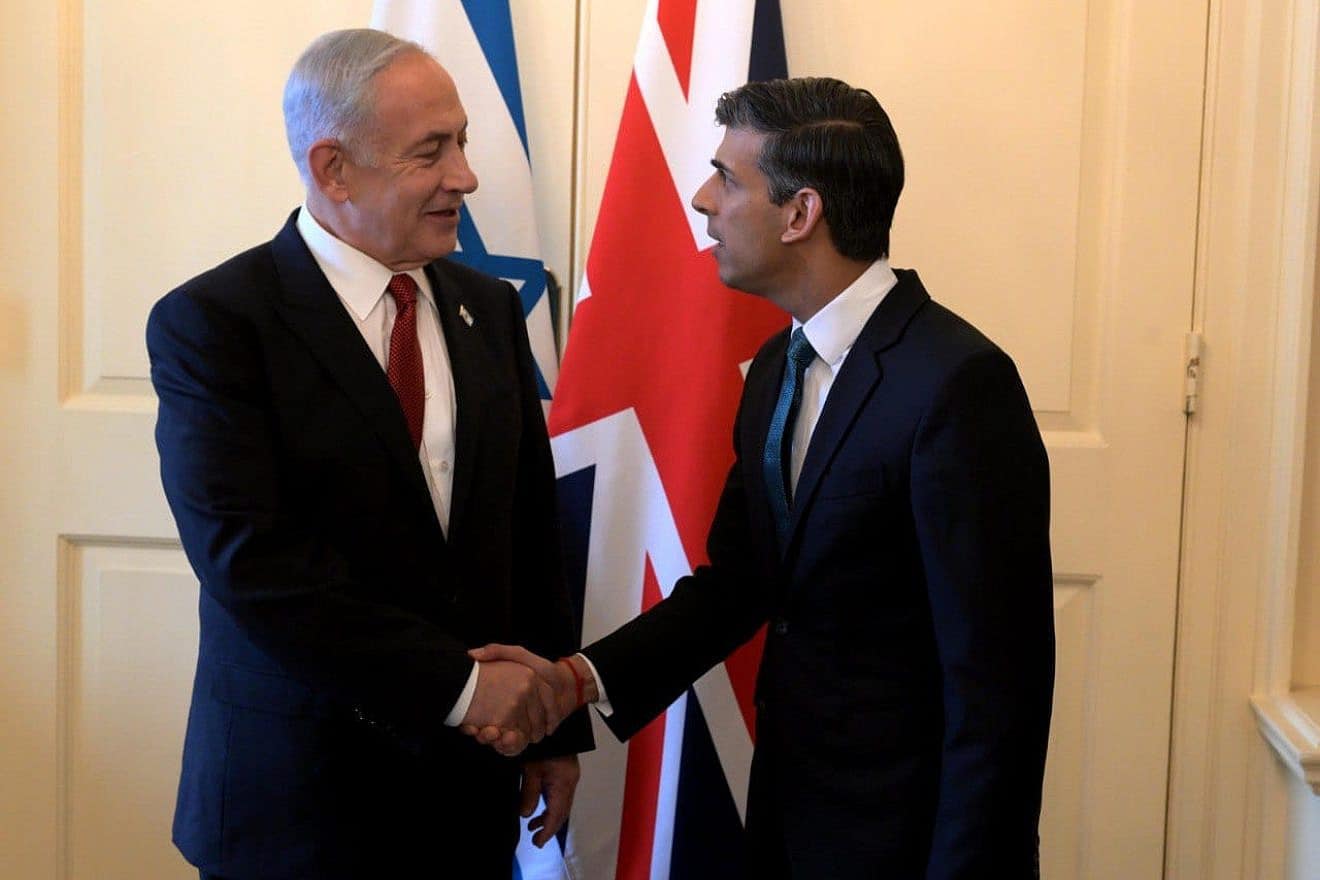 Israeli Prime Minister Benjamin Netanyahu meets British Prime Minister Rishi Sunak in London, March 24, 2023. Credit: Avi Ohayon (GPO).