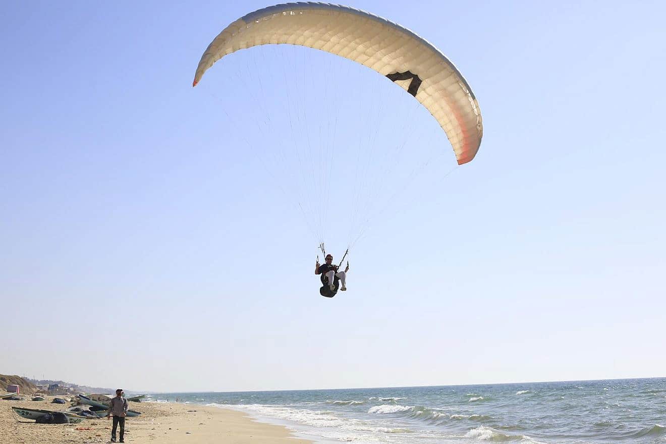 E.U. diplomat Sven Kühn von Burgsdorff went paragliding off the coast of Gaza to raise awareness for a "Free Palestine." Credit: European Union.