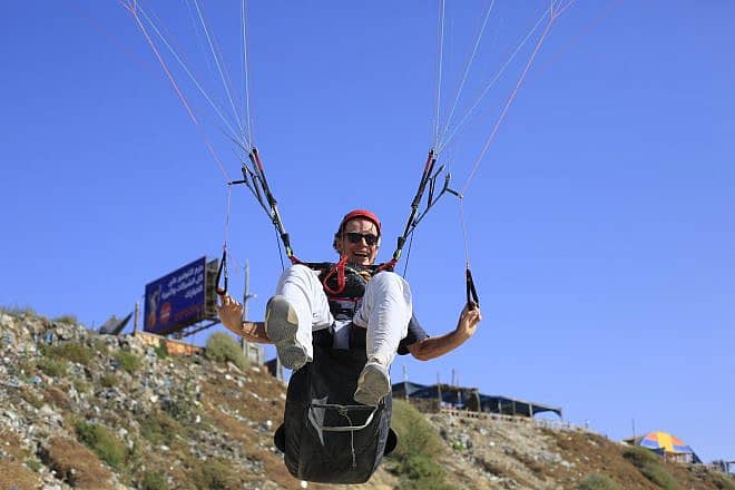 EU diplomat Sven Kühn von Burgsdorff went paragliding off the coast of Gaza to raise awareness for a "Free Palestine." Credit: European Union.